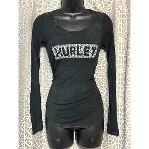 Hurley Ribbed Long Sleeve Logo Top Womens Small Black Surf Streetwear